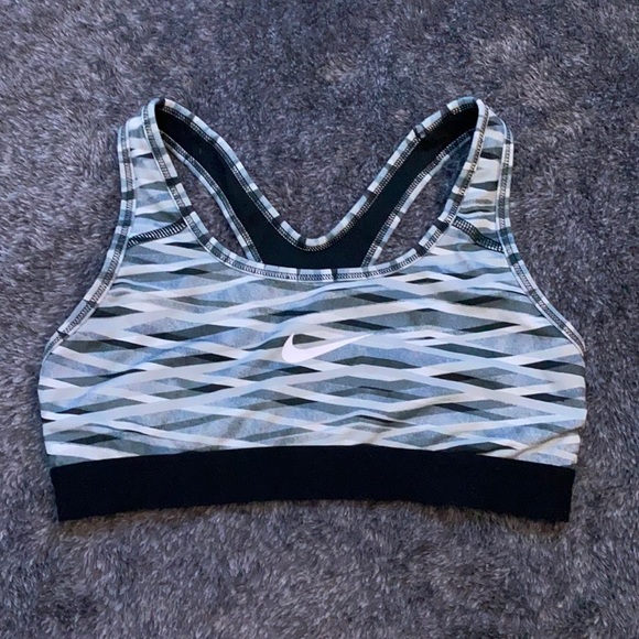 White gray and black Nike sports bra